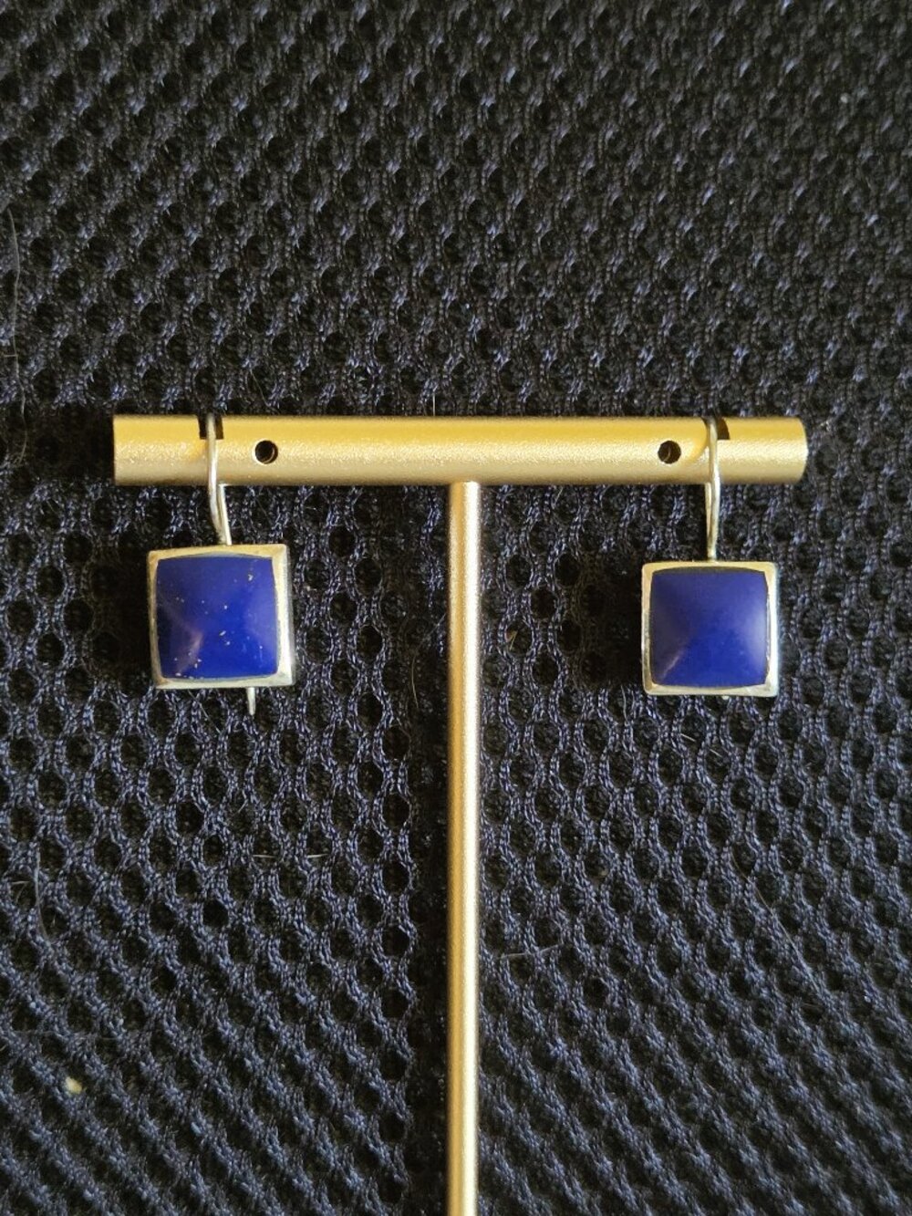 Lapis Lazuli Sterling Silver .925 CFJ Thailand Stamped Square Drop Earrings Squa